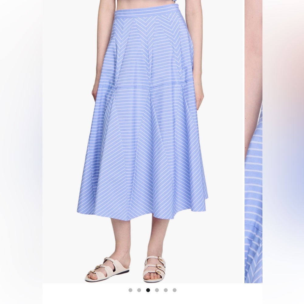 NWT Sandro Blue Striped Ruffle Corset Top & Midi Skirt Set - Picture 5 of 7